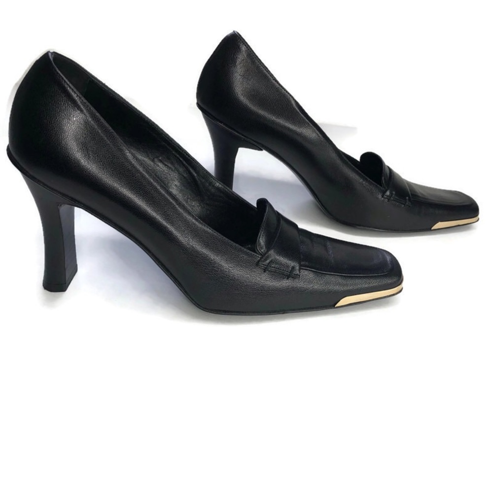 Vintage Escada Black Leather Heels Italy 36.5 6.5 - Picture 2 of 9